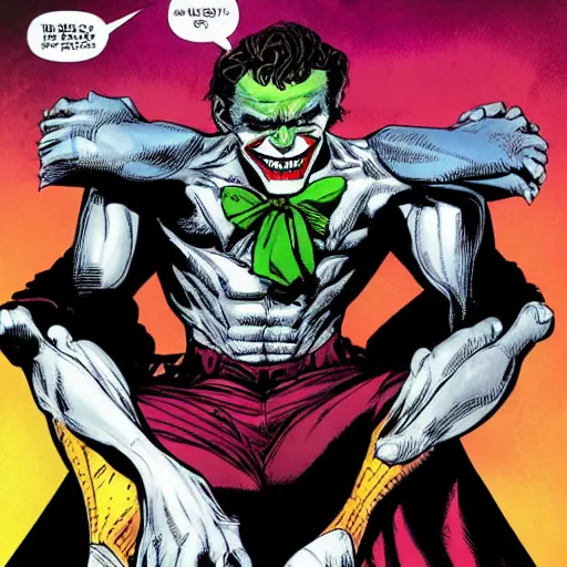 Image similar to willem dafoe as the joker, in batman : arkham knight, comic book style, by john romita jr, stan lee, jack kirby