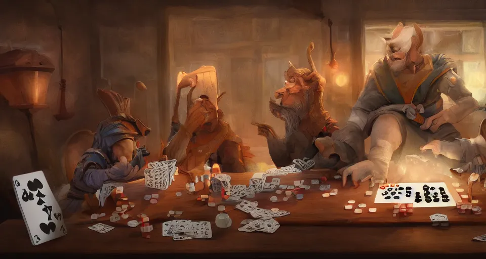 Image similar to in the land of playing cards, chess pieces and dominoes, game pieces come to life, storybook, beautiful, soft lighting, artstation,