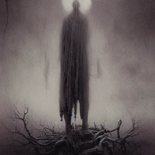 Prompt: elder demons from the abyss in a misty fog, by emil melmoth, by beksinski, cinematic