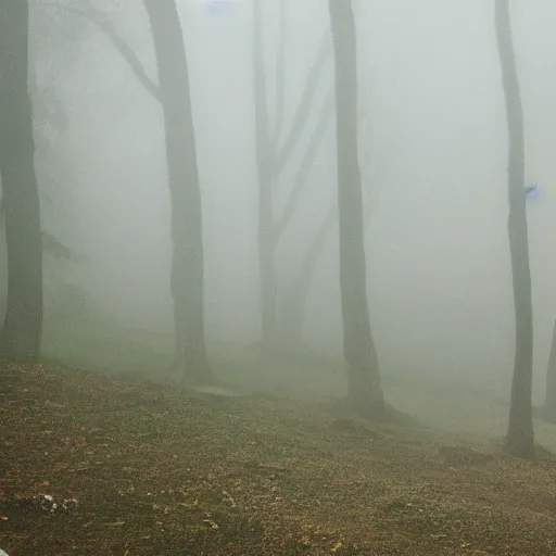 Prompt: photo of scp - 0 9 6 from far away, photo shot by tourists, hiking trail, reduced visibility, overcast, high resolution, shot on nikon d 3 2 0 0
