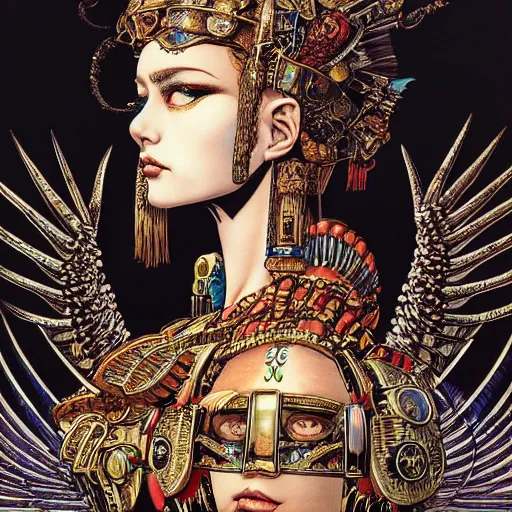 Image similar to portrait of crazy cleopatra, symmetrical, by yoichi hatakenaka, masamune shirow, josan gonzales and dan mumford, ayami kojima, takato yamamoto, barclay shaw, karol bak, yukito kishiro