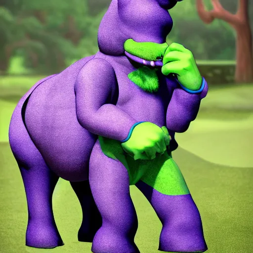 Prompt: big sir is a monster hybrid of a donkey, hippo, elephant, and a little bit shrek, dark purple colored skin