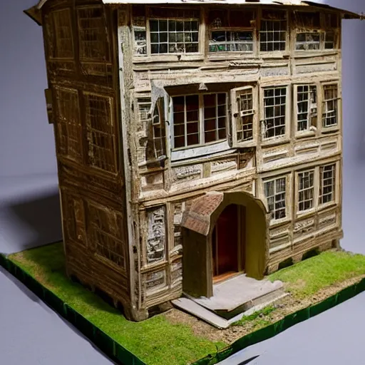 Image similar to a model of a complex house made from old packaging