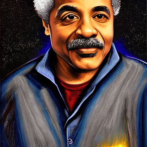 Prompt: neil degrassi tyson einstein portrait