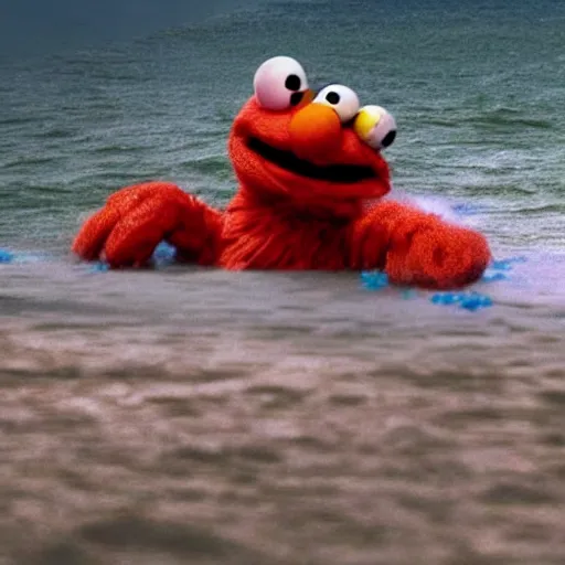 Image similar to cnn news footage of elmo being washed up on shore, tv