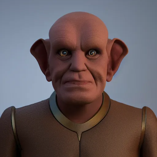 Prompt: Portrait of a ferengi from star trek loosely resembling Donald Trump. Octane render. 8k. High detail.