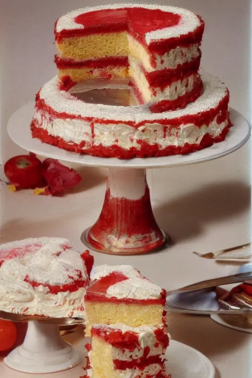 Image similar to realistic photographs of cakes from a 1 9 8 0 s dessert cookbook, highly detailed,