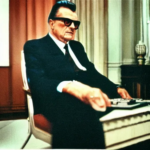 Prompt: 70s movie still of Josip Broz Tito, cinestill 800t Technicolor, heavy grain, high quality, criterion collection