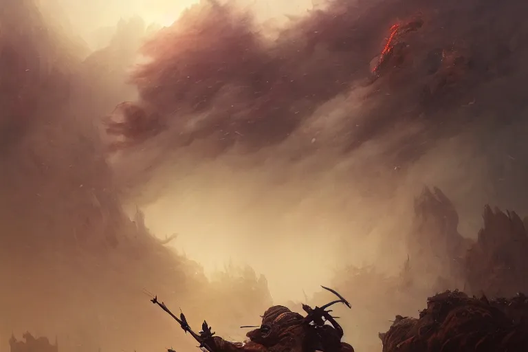 Image similar to the last warrior standing on the top of pile of skulls, the war has just ended, raining blood, extremely detailed digital painting, in the style of fenghua zhong and ruan jia and jeremy lipking and peter mohrbacher, mystical colors, rim light, beautiful lighting, 8 k, stunning scene, raytracing, octane, trending on artstation