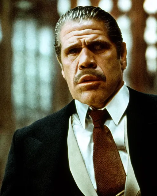 Image similar to film still close up shot of ron perlman as vito corleone from the movie the godfather. photographic, photography