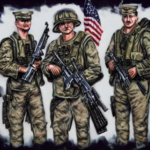 Prompt: US Marines in the style of Jim Holloway