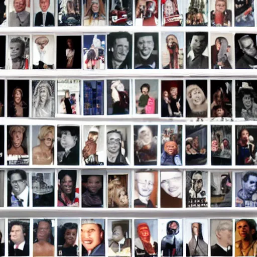 Image similar to photograph of a wall filled with hundreds of celebrity photographs