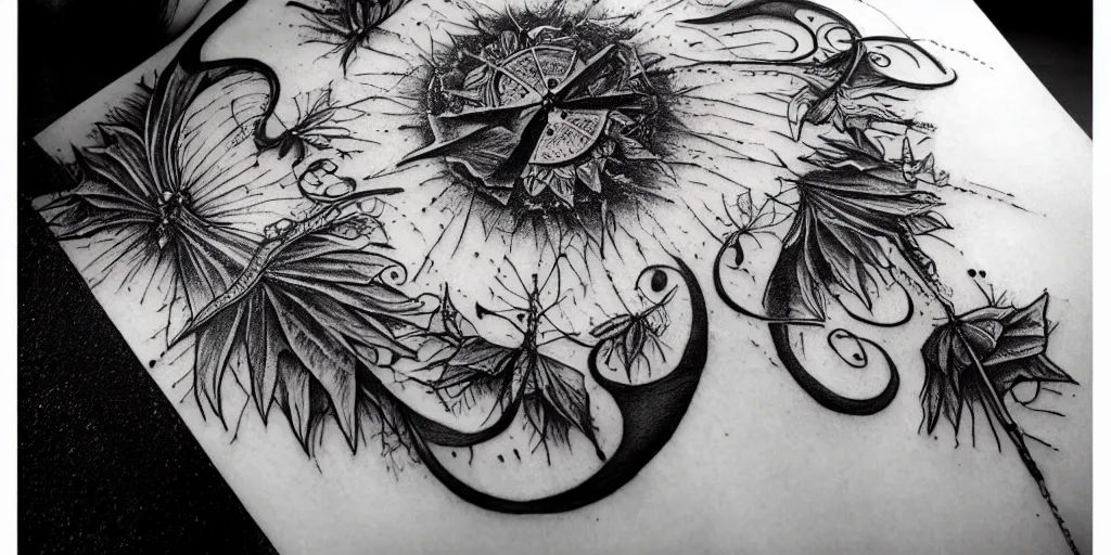 Image similar to realistic tattoo designs drawn on paper, dark, bats, cobweb moon, delicate, hyper realism, tim burton, ink, ultra realistic, 8 k