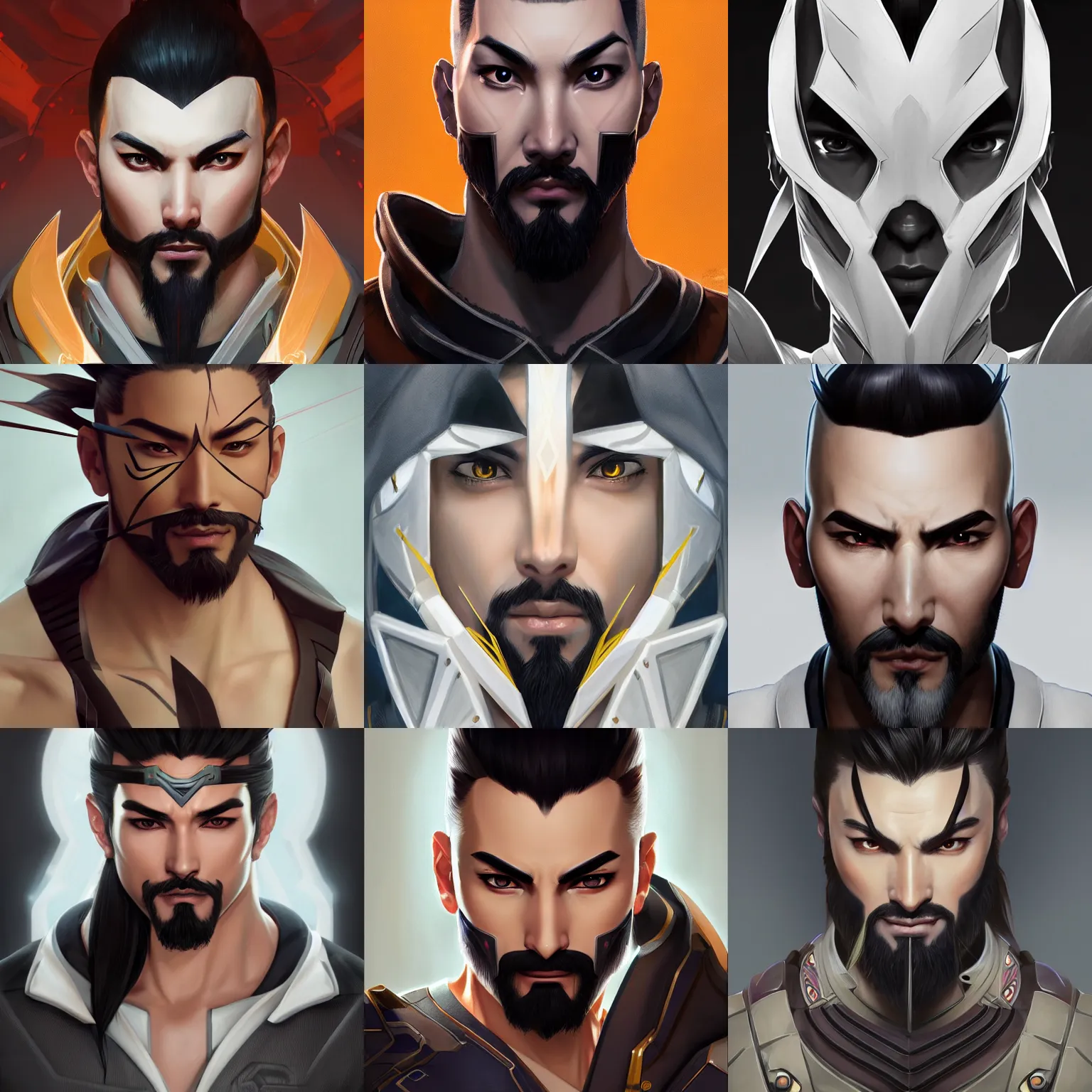 Prompt: symmetry!! hanzo from overwatch, computer parts embedded into face, intricate, elegant, highly detailed, digital painting, artstation, concept art, smooth, sharp focus, cyberpunk, illustration, art by artgerm and greg rutkowski and alphonse mucha, 8 k