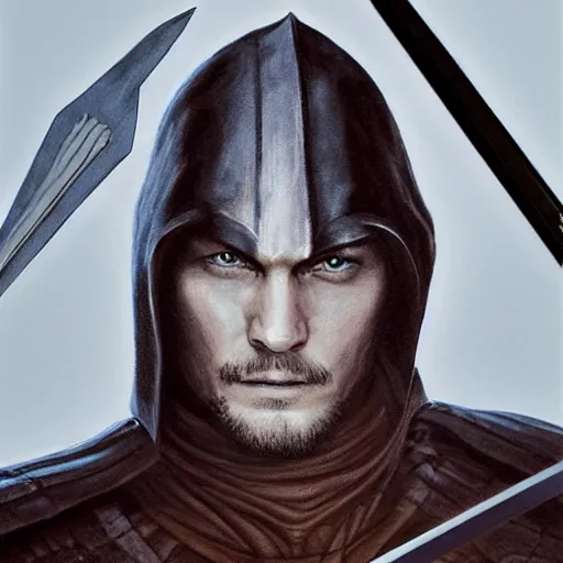 Image similar to Portrait of Travis Fimmel as a sith lord from star wars, full body image, artwork by artgerm, Luminism, Behance HD, medievil spear, broad sword, D&D, extraordinary phenomenon, fantasy, intricately detailed, elegant, digital painting, smooth, sharp focus, art by Greg Rutkowski, art by Ruth Asawa, art by Stephan Martiniere, art by Ted Nasmith, art by H.R. Giger