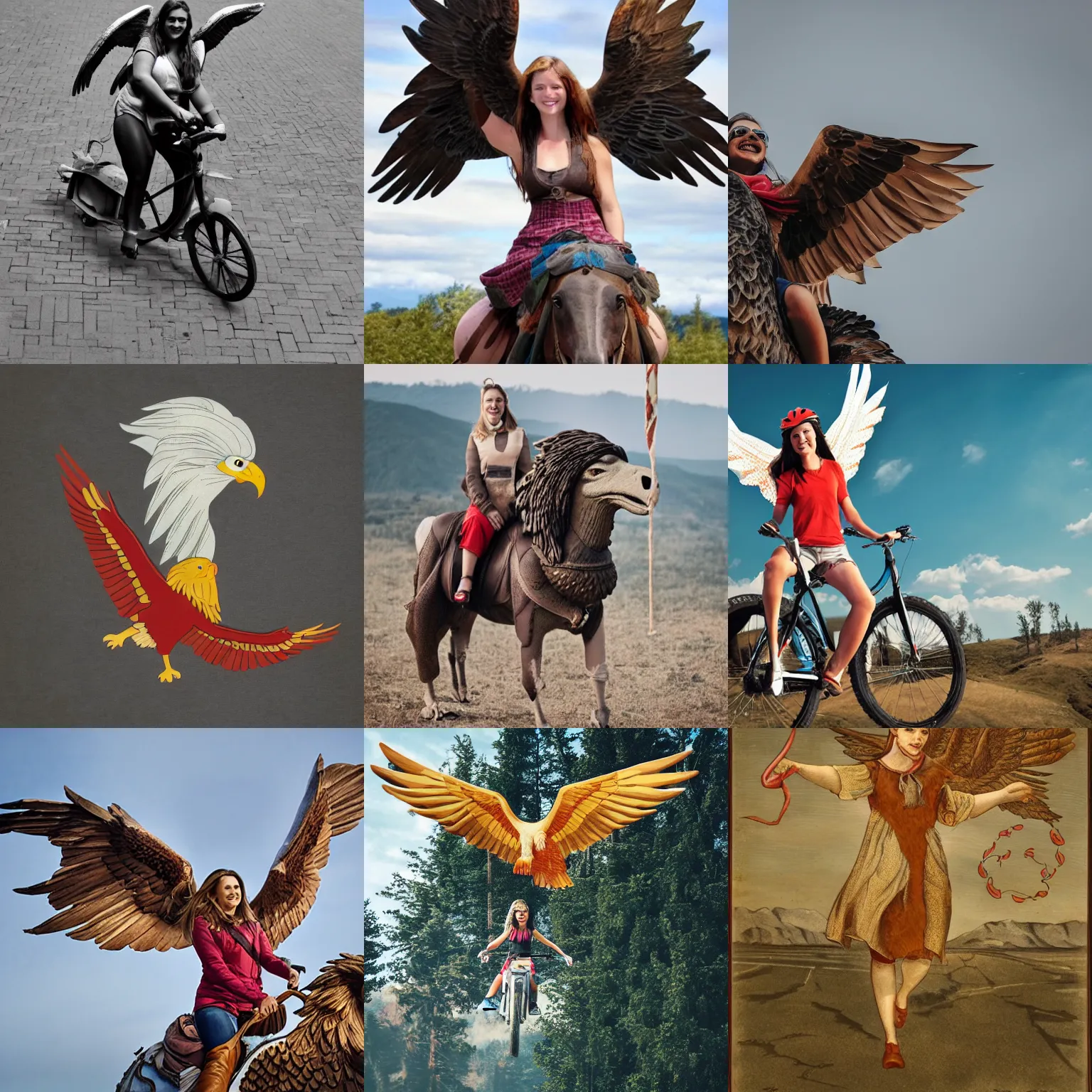 Prompt: girl riding giant eagle