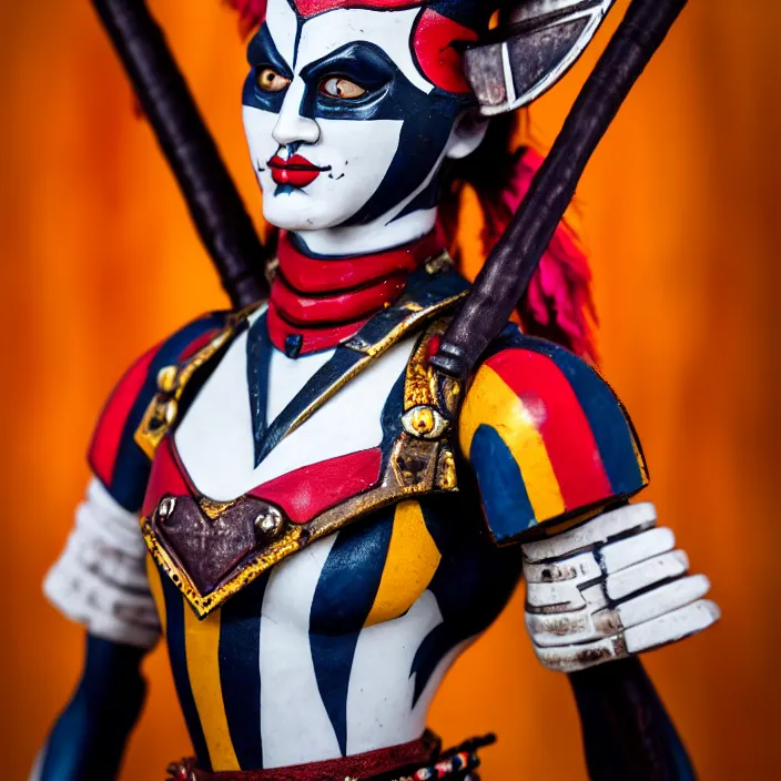 Image similar to full body photograph of a very beautiful harlequin warrior. extremely detailed. dslr. 8 5 mm.