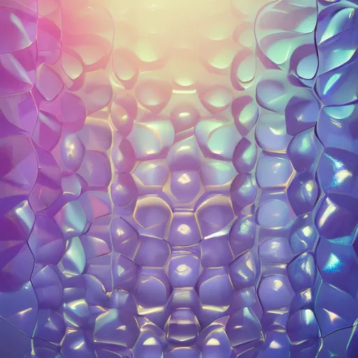 Image similar to 3 d render, magic translucent 3 d shapes, caustics, studio lighting, gemstone, magical, glowing, fruit candy, gushers, soft 3 d geometrical shapes, juicy, octane render, soft, high definition, beautiful mesh gradient colors, 1. 0 transmission, visual particles and static surrounding, clean aesthetic, blender, redshift, white background, ethereal