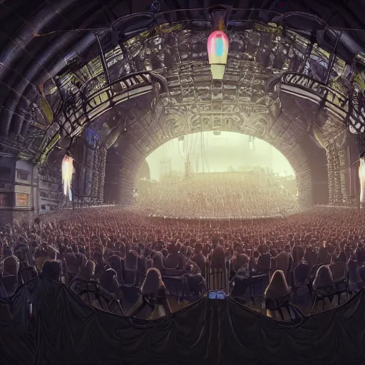 Image similar to a virtual reality concert venue with amazing atmosphere. highly detailed. trending on artstation.