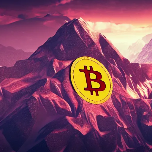 Image similar to a mountain made out of computer screens that display bitcoin logos, cinematic, post - apocalyptic landscape, unreal engine 5, harsh contrast lighting