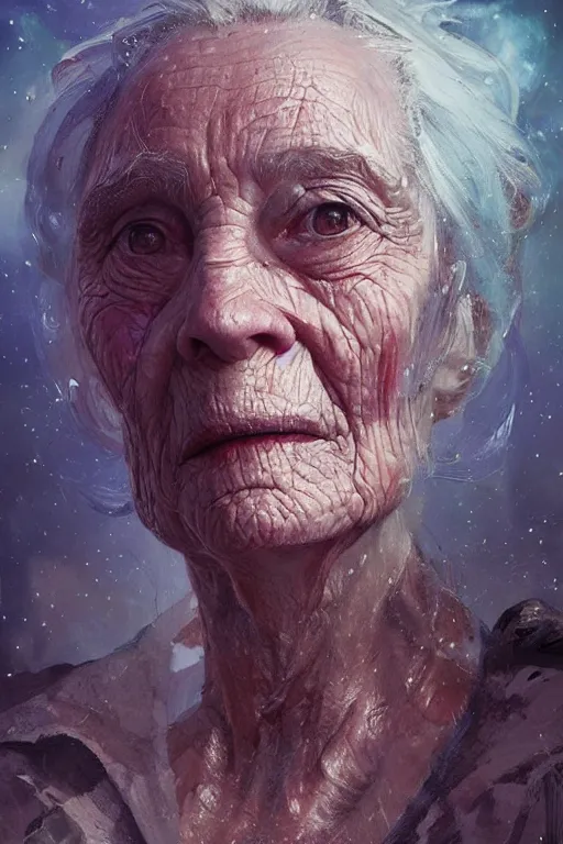 Prompt: the look of an elderly person 4 2 8 8 4 6 full of wrinkles and imperfections by artgem and greg rutkowski, highly detailed, high contrast, light reflection, trippy, nebula, trending on artstation