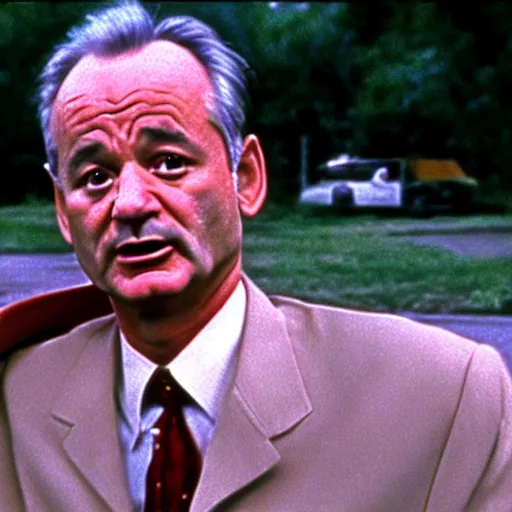 Image similar to cinematic scene with bill murray as forrest gump, dramatic, small details, volumetric lighting, still frame