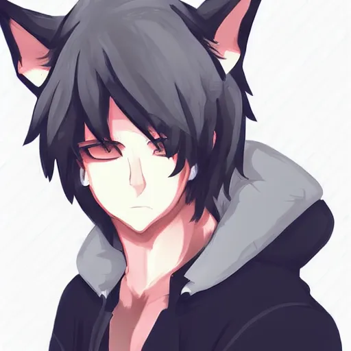 Prompt: modern anime portrait an anthro male wolf furry fursona in a casual outfit, handsome anime eyes, key anime visuals with anime environmental background