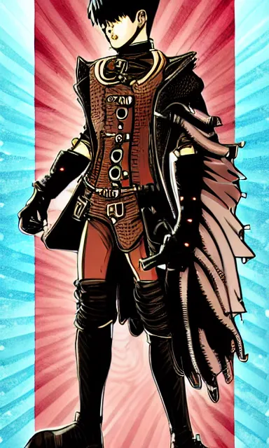 Image similar to steampunk superhero, digital art, comics style art, berserk anime style