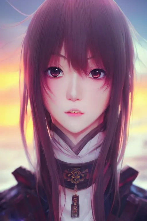 Prompt: anime key visual portrait / hyperrealistic face by nixeu / ayanamikodon / greg rutkowski / tian zi, wuxia heroine, lisa form blackpink, wardrobe trending on dynasty warrior by wlop, heroine action pose sunrise, dramatic lights, soft lights, blur, 4 k octane render, artstation, pinterest, bokeh