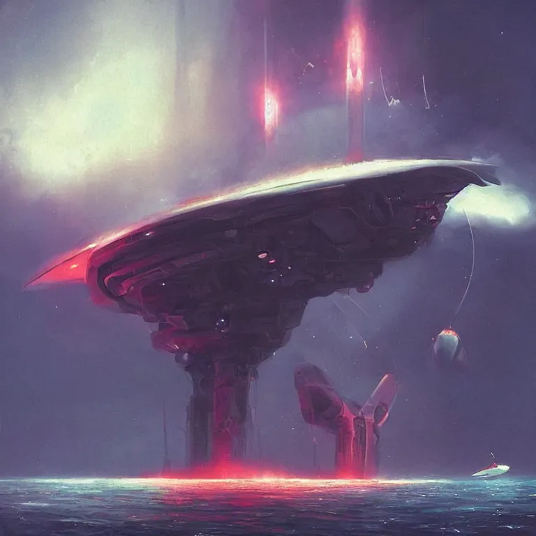 Image similar to behemoth spaceship covered in antenna that is crashing into the ocean, scifi concept art, by john harris, by simon stalenhag, stunning, award winning