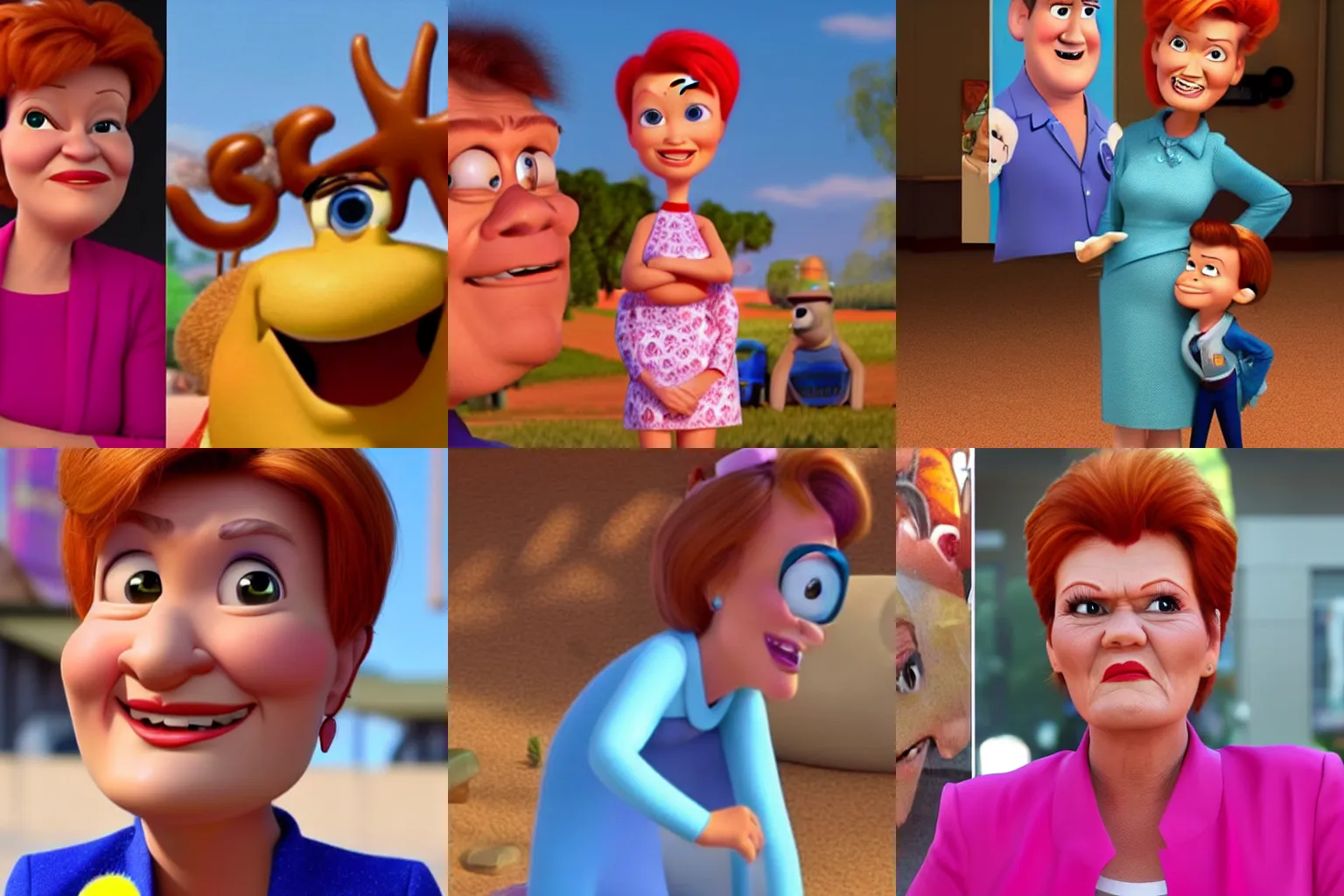 Prompt: Pauline Hanson as a pixar character