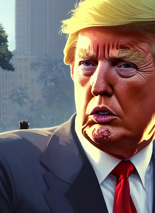 Prompt: Highly detailed portrait of President Trump, in GTA V, Stephen Bliss, unreal engine, fantasy art by Greg Rutkowski, Loish, Rhads, ferdinand knab, Makoto Shinkai and Lois van baarle, ilya kuvshinov, rossdraws, Tom Bagshaw, alphonse mucha, global illumination, radiant light, detailed and intricate environment