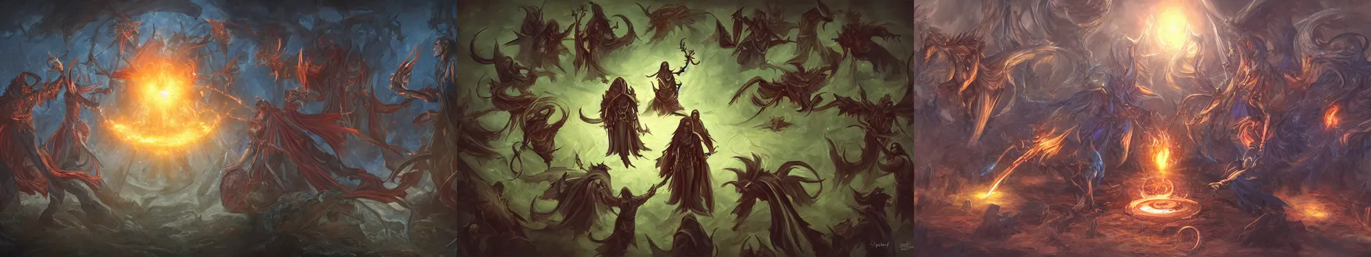 Prompt: mages in circle summoning from the evil realm. fantasy, digital painting, hd, detailed.