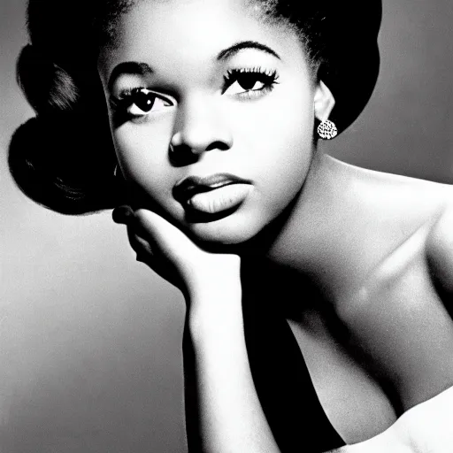 Image similar to black and white photo of a beautiful and elegant 1 9 6 5 young black actress