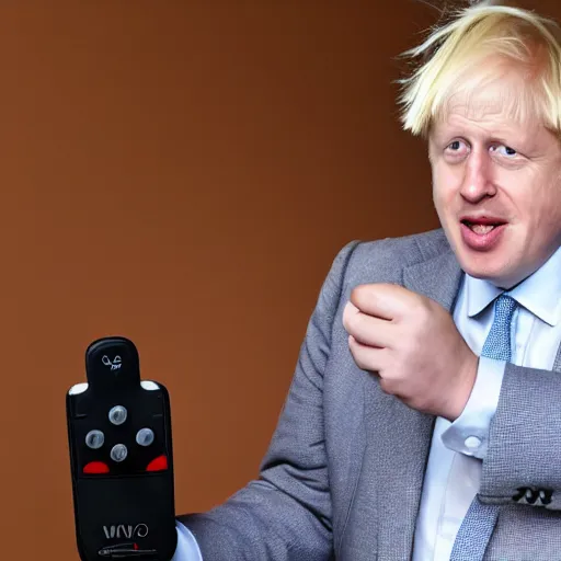 Image similar to Boris Johnson showing off his Nintendo Wii, happy shocked facial expression, 4k, 8k