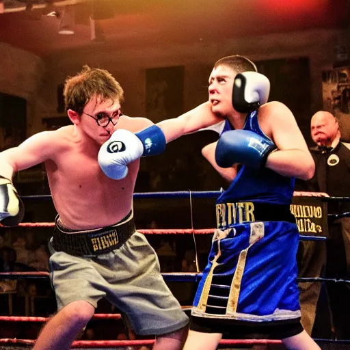 Prompt: harry potter gets into a boxing match at the pub