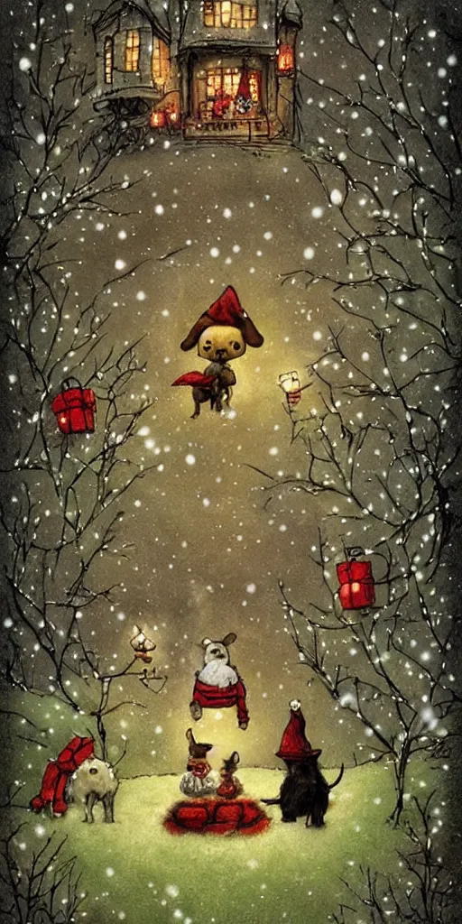 Prompt: a puppy christmas scene by alexander jansson