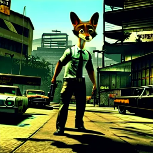 Image similar to max payne 3 set in zootopia