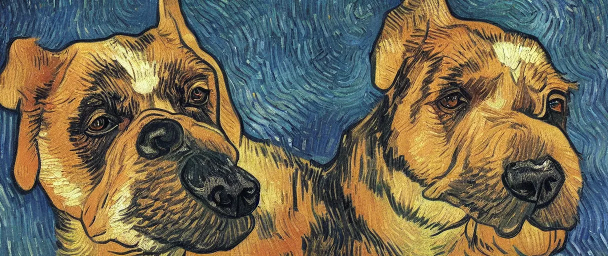 Image similar to studio portrait of a wizened old dog; extremely detailed; oil painting by Vincent Van Gogh