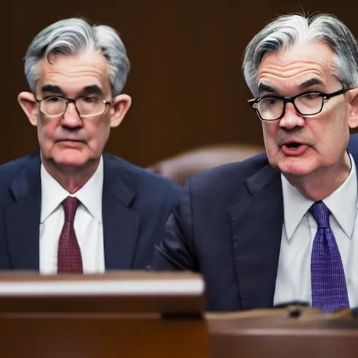 Prompt: jerome powell debating jerome powell in front of congress