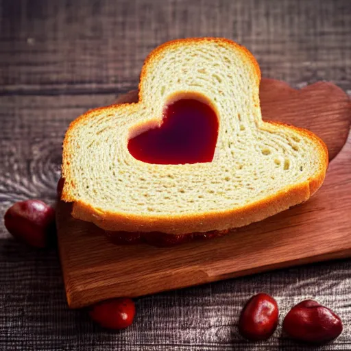 Prompt: heartshaped peanut butter and jelly sandwich, glossy, hd, digital art