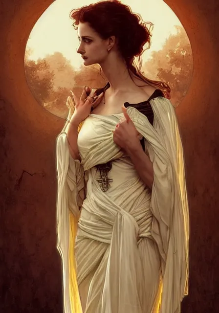 Image similar to sansa eva green mummy, intricate, elegant, highly detailed, digital painting, artstation, concept art, smooth, sharp focus, illustration, art by artgerm and greg rutkowski and alphonse mucha and william - adolphe bouguereau