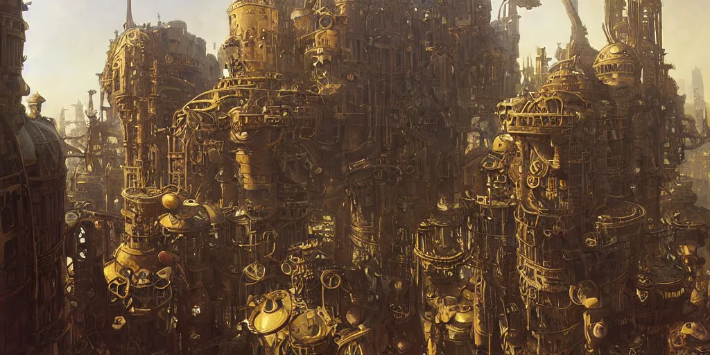 Image similar to steampunk city built on giant gears, clockwork, giant mechanisms, industry, steampunk villages castles, buildings vista artstation illustration sharp focus sunlit vista painted by ruan jia raymond swanland lawrence alma tadema zdzislaw beksinski norman rockwell tom lovell alex malveda greg staples