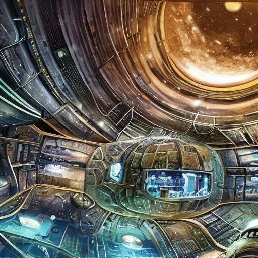 Prompt: space habitat, on the inside of a gigantic o'neill cylinder, city on the walls, forest, wide angle, panoramic,