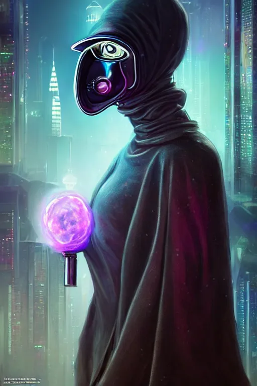 Image similar to wow! 3 / 4 stunning photorealistic portrait of a female plague doctor with a nebula aura in a kowloon! cyberpunk cityscape, bioluminescent bodysuit, acid rain, dark scifi, by artgerm and sorayama and alphonse mucha, ultrarealistic, hyperdetailed, trending on artstation, octane render