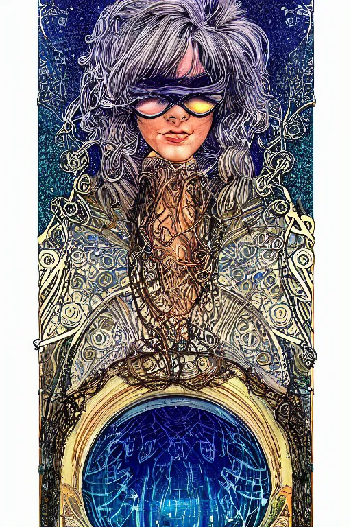 Prompt: A hyper-detailed, ultra-detailed, full-color photorealistic mixed media painting of Sandman Morpheus, perfectly symmetrical art nouveau portrait structure at night in the winter, full-color p. craig russell illustration in fineliner style,