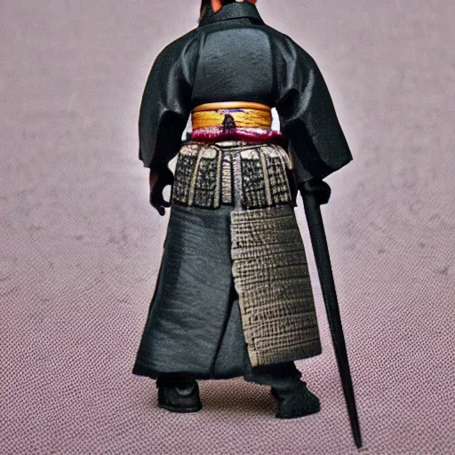 Prompt: Samurai master walking , back view , 20mm lens realistic photo illustration