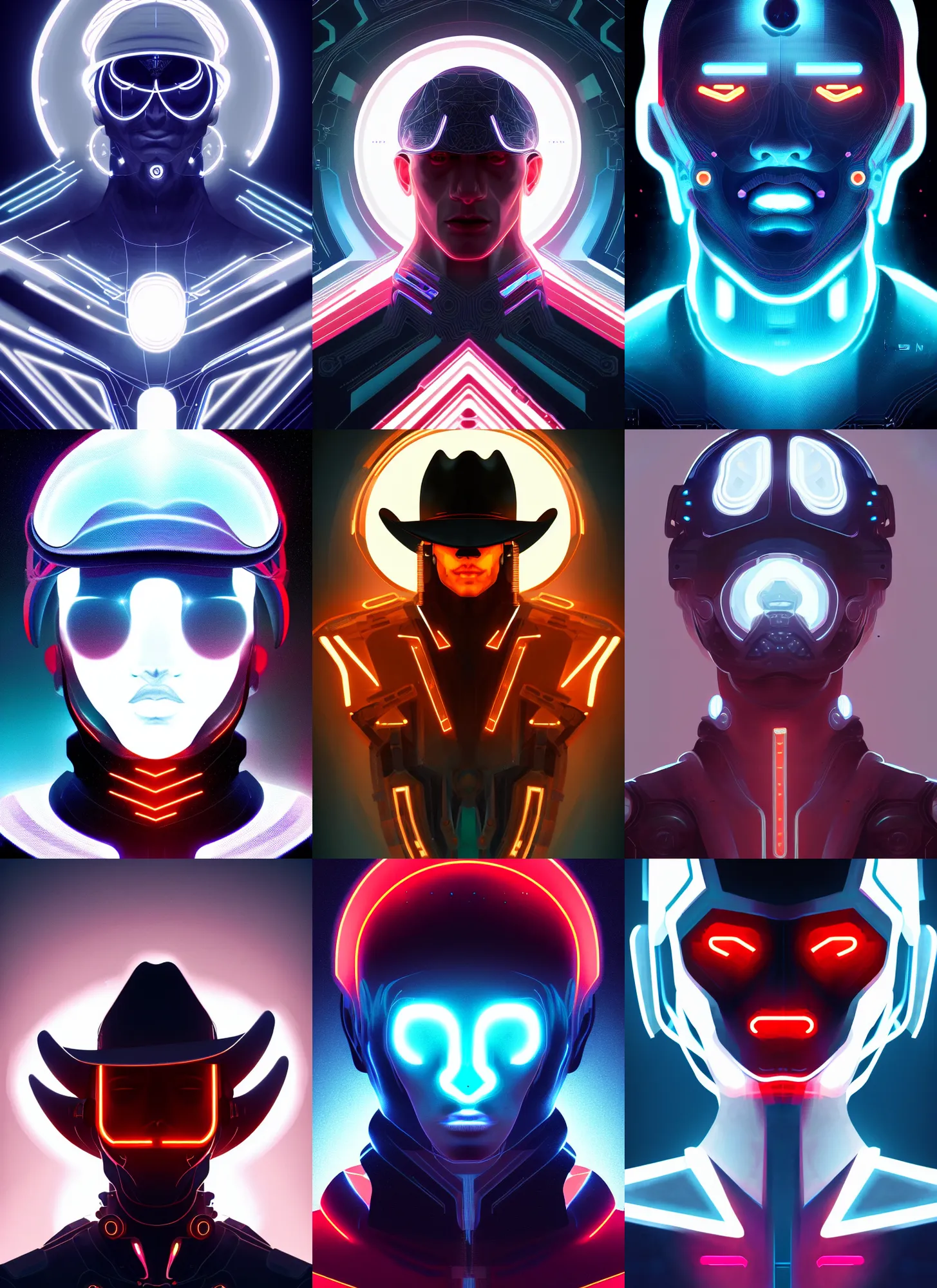 Prompt: symmetry!! portrait of a cowboy, sci - fi, tech wear, glowing lights!! intricate, elegant, highly detailed, digital painting, artstation, concept art, smooth, sharp focus, illustration