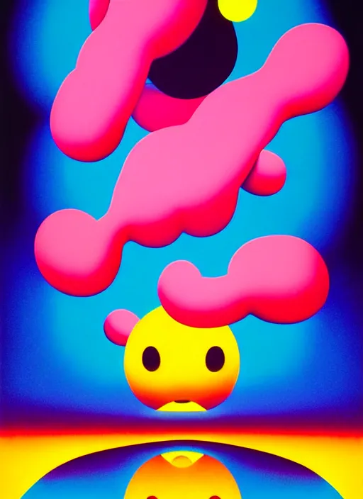 Prompt: nighttime vibes by shusei nagaoka, kaws, david rudnick, airbrush on canvas, pastell colours, cell shaded!!!, 8 k