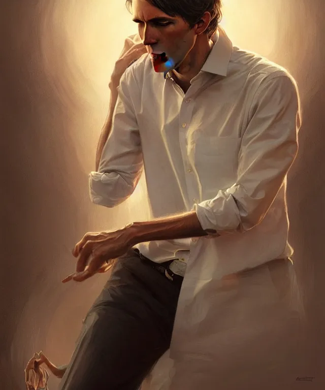 Image similar to portrait of Beto O'Rourke, intricate, elegant, highly detailed, digital painting, artstation, concept art, smooth, sharp focus, illustration, art by artgerm and greg rutkowski and alphonse mucha